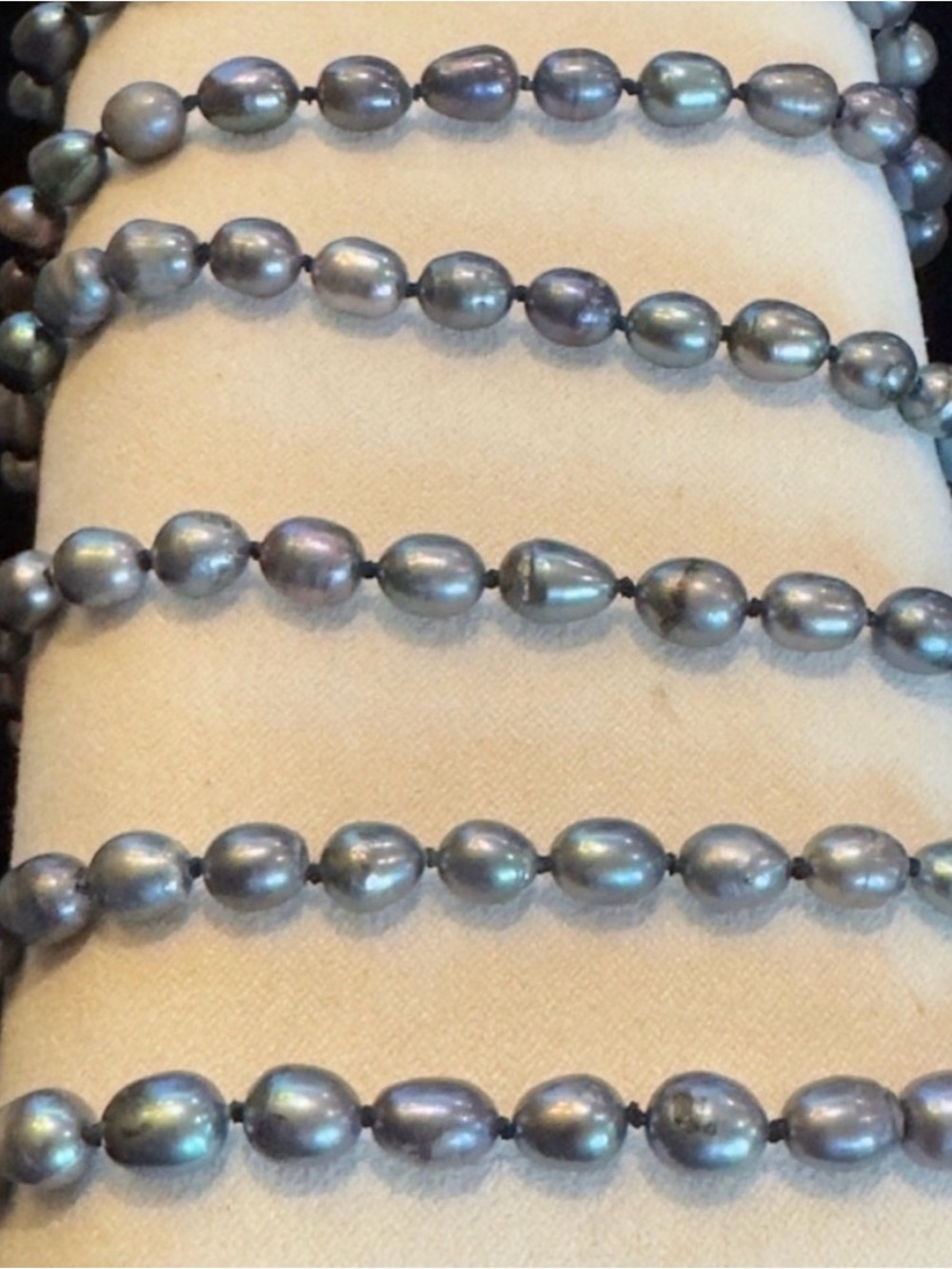 Vintage Black Peacock Freshwater Pearl Necklace 64” Hand Knotted Baroque Rope - Picture 8 of 12
